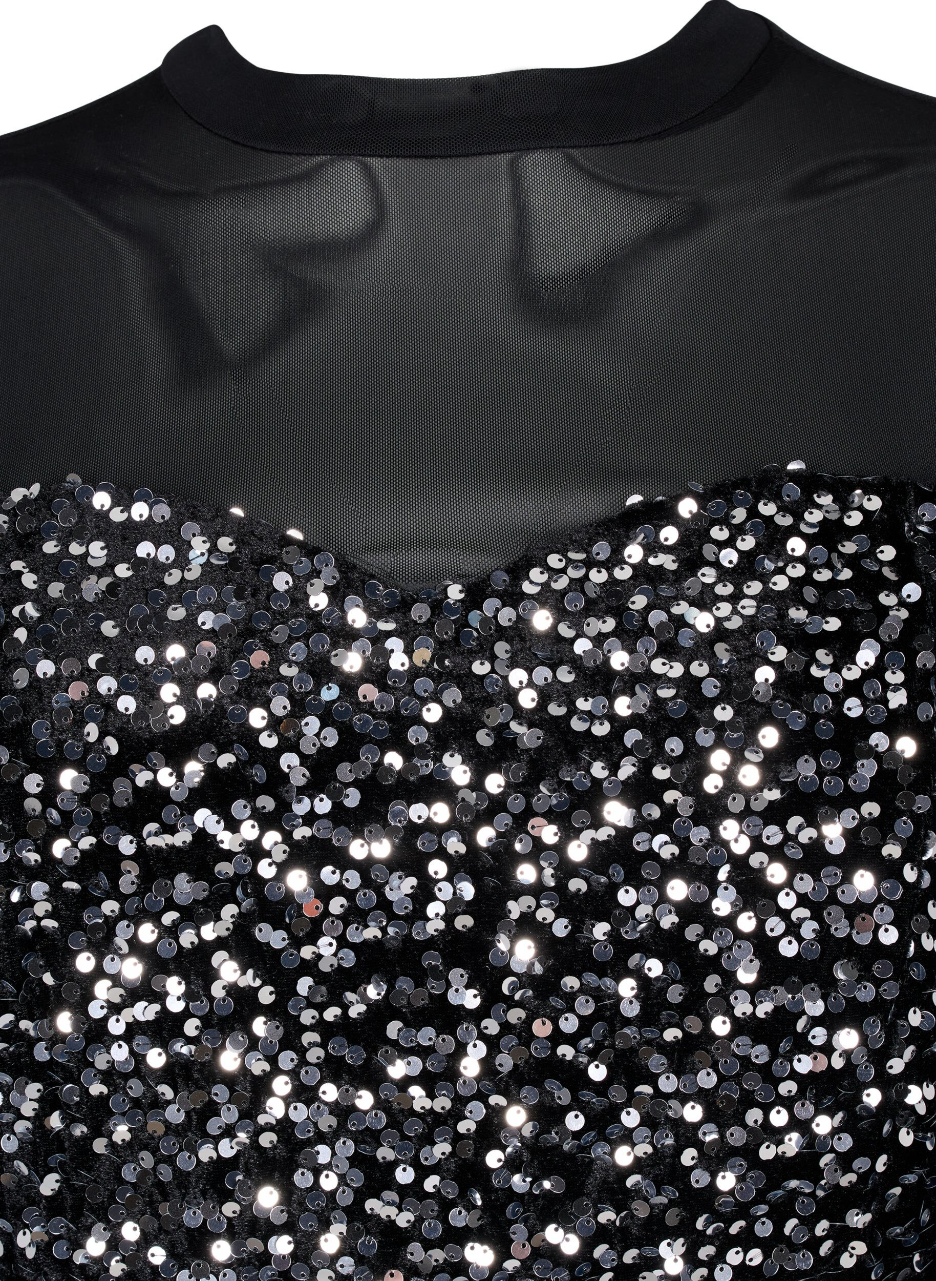Zizzifashion Glitter dress with sequins, Black w. Silver, Packshot image number 2
