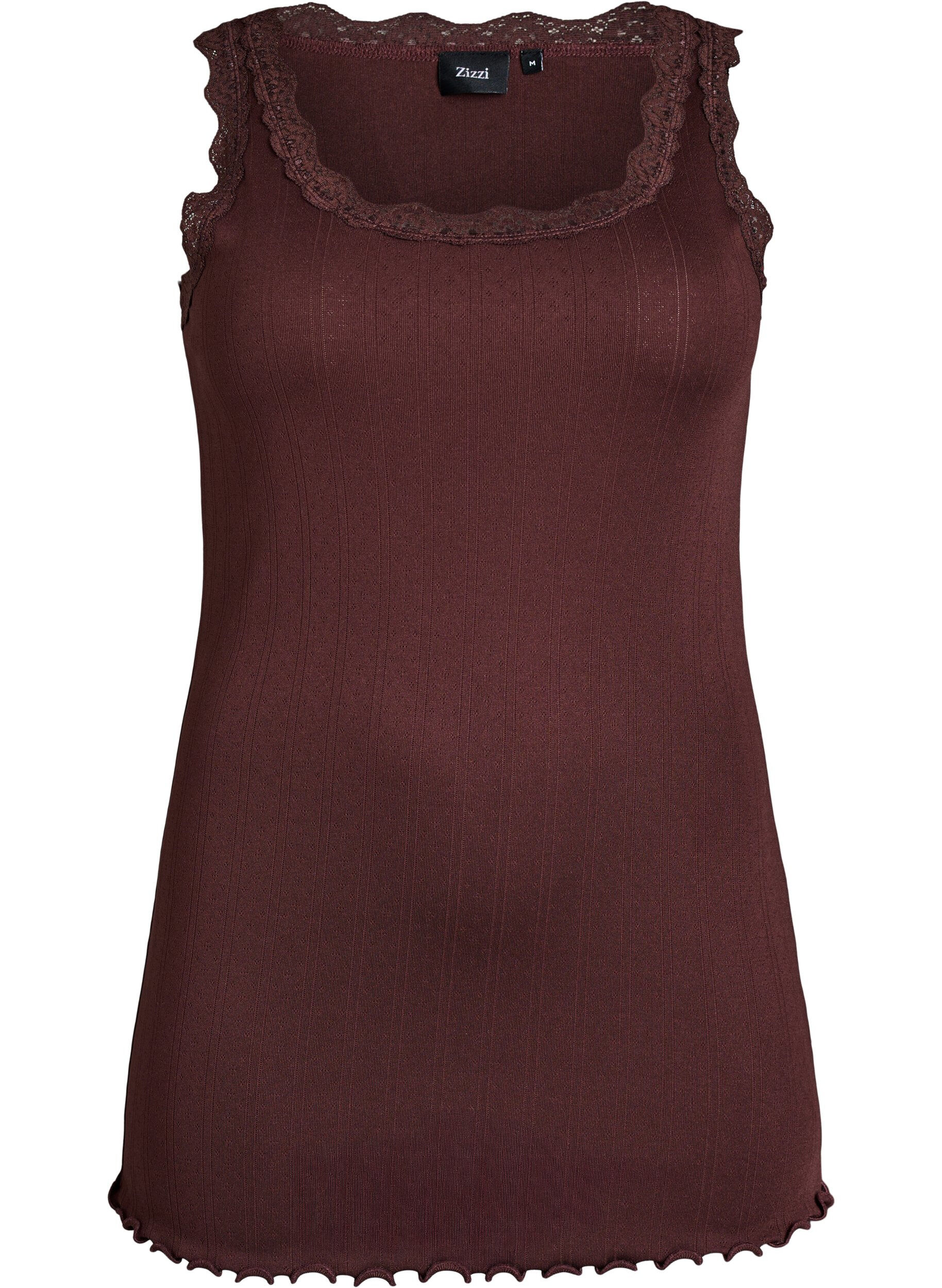 Zizzifashion Tank top with lace trim and eyelet embroidery, Brown, Packshot image number 0