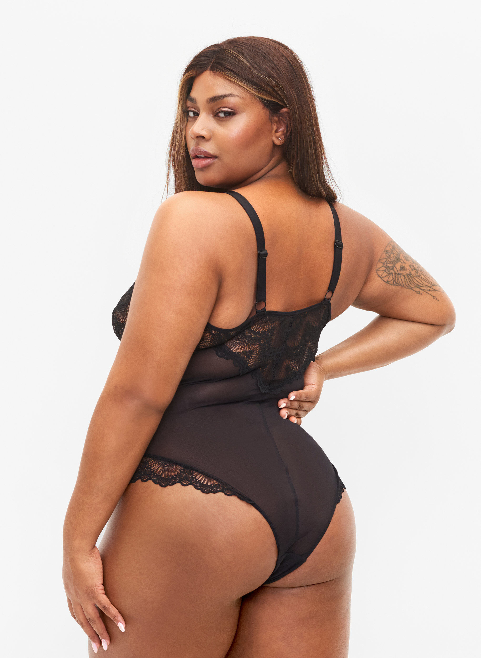 Zizzifashion Body in mesh and lace, Black, Model image number 1