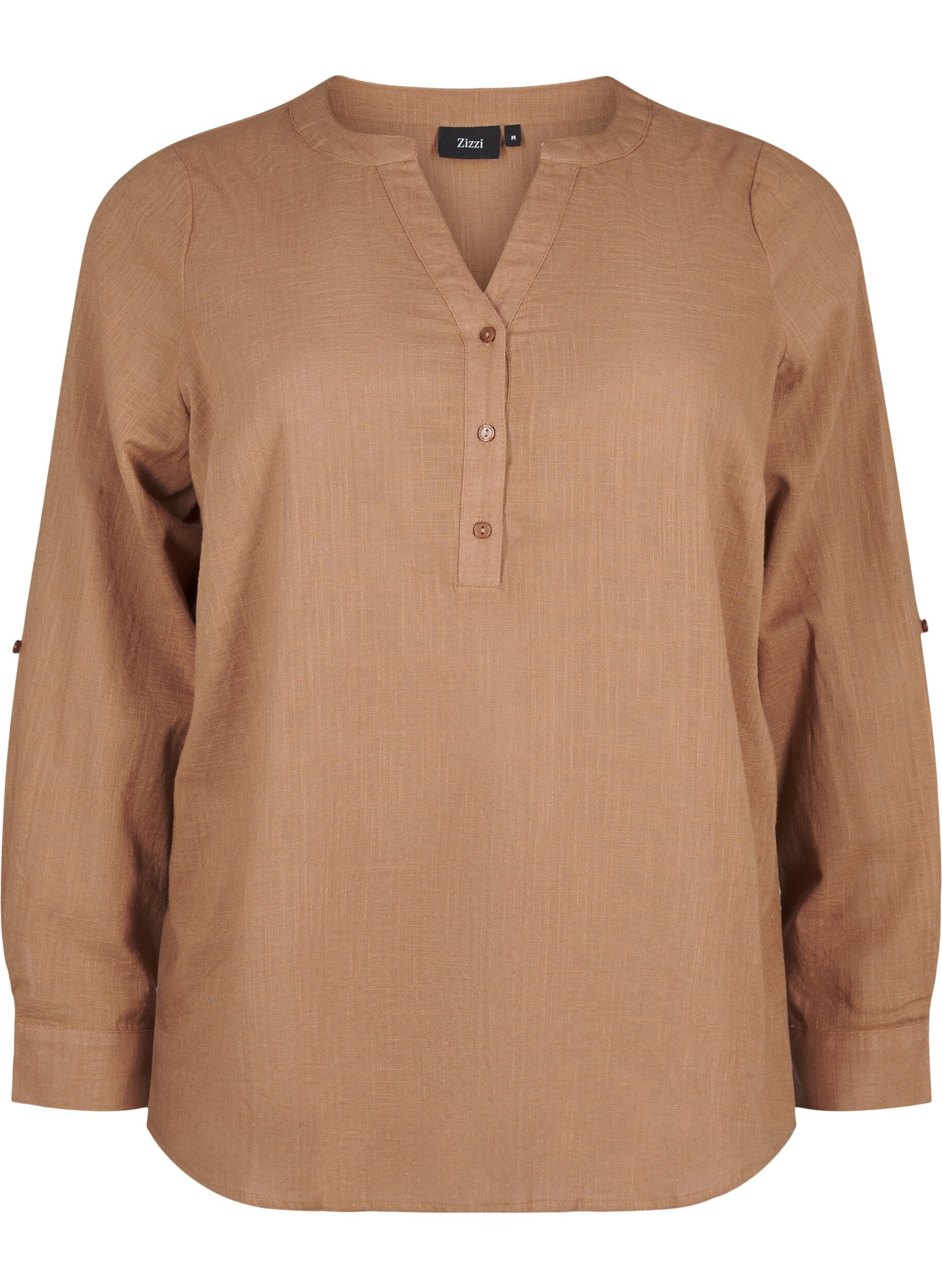 Zizzifashion Cotton shirt blouse with v-neck, Coca Mocha, Packshot image number 0