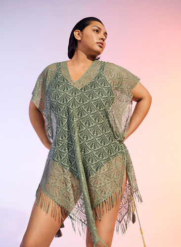 Short-sleeved beach dress with lace, Chinois Green, Image image number 0