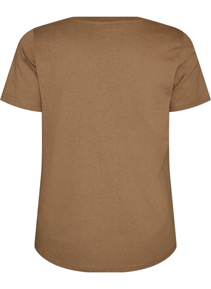 Cotton T-shirt with front print and V-neck, Brown, Packshot image number 1