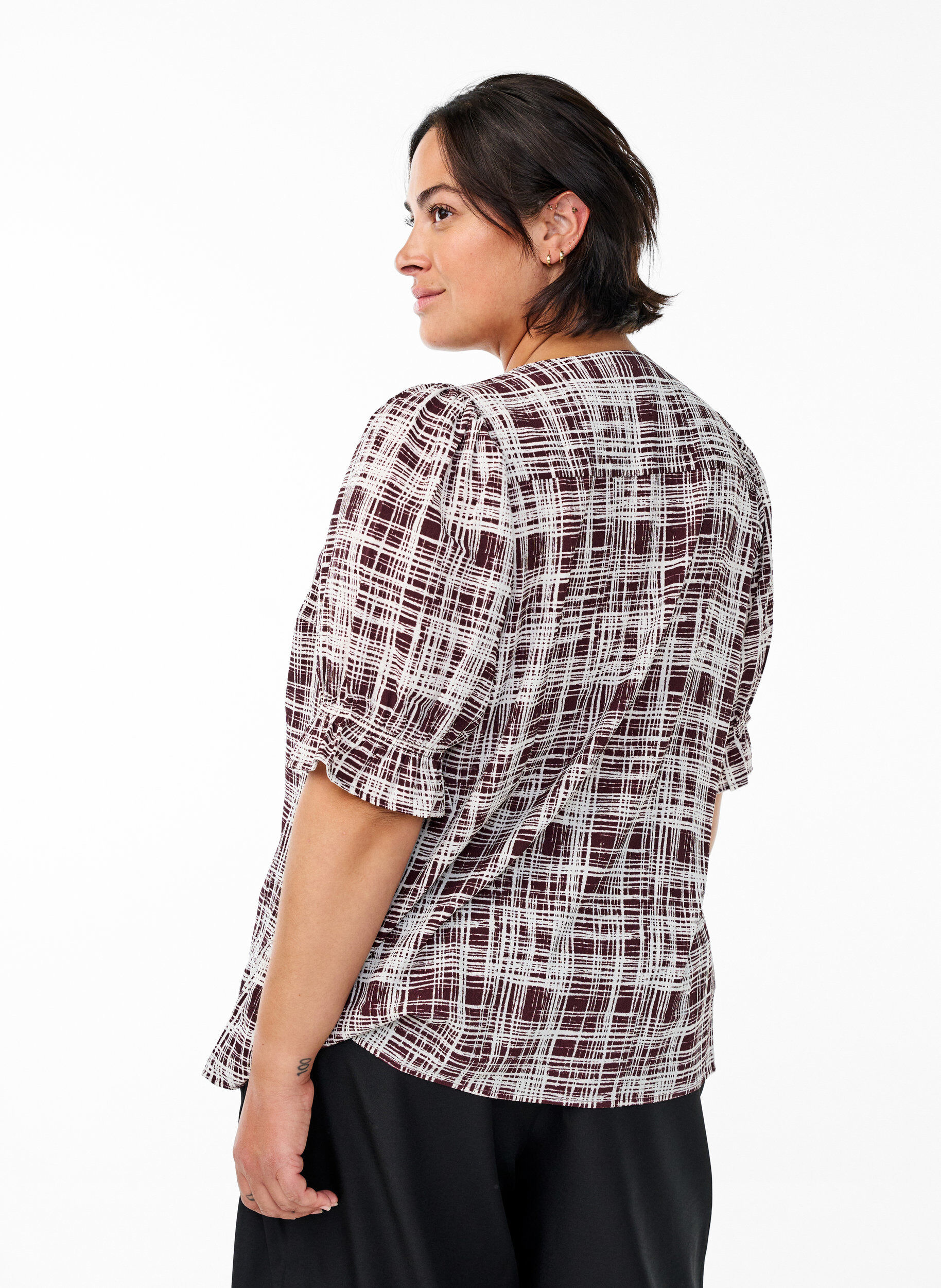 Zizzifashion Shirt blouse with 1/2 sleeves, Dark Bordeaux, Model image number 2