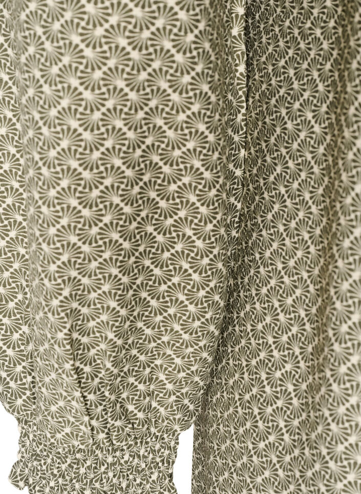 Patterned viscose dress with long sleeves, Green, Packshot image number 3