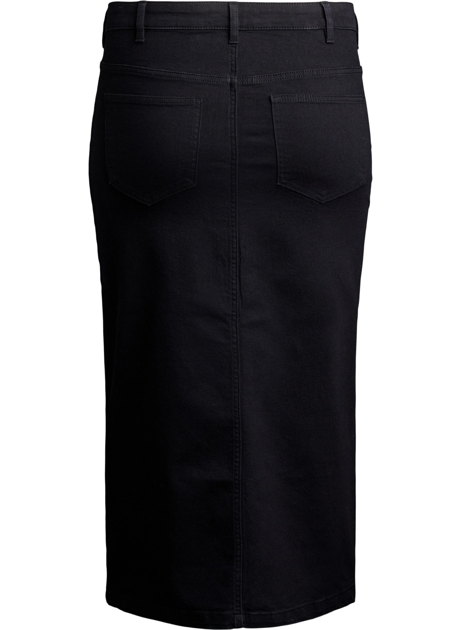 Zizzifashion Midi denim skirt with a front slit, Black, Packshot image number 1