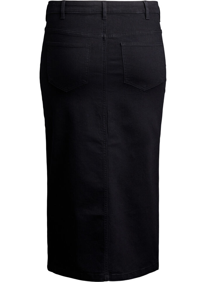 Midi denim skirt with a front slit, Black, Packshot image number 1