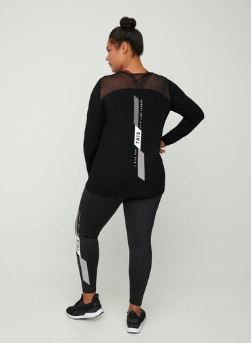 Sports top with mesh and print, Black, Model image number 1
