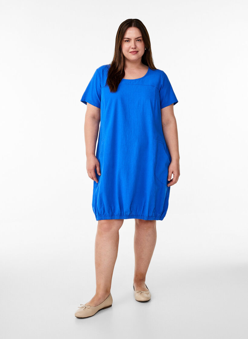 Short sleeve cotton dress, Blue, Model image number 1
