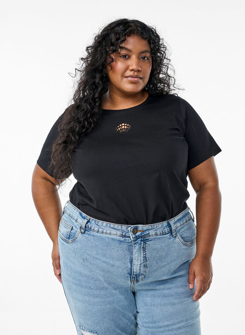 T-shirt with decorative details, Black, Model image number 0