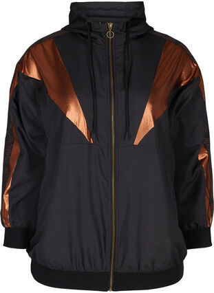Sports jacket with print details and zip, Black, Packshot image number 0
