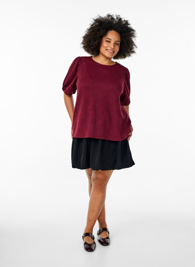 Structured blouse with short sleeves, Dark Bordeaux, Model image number 1