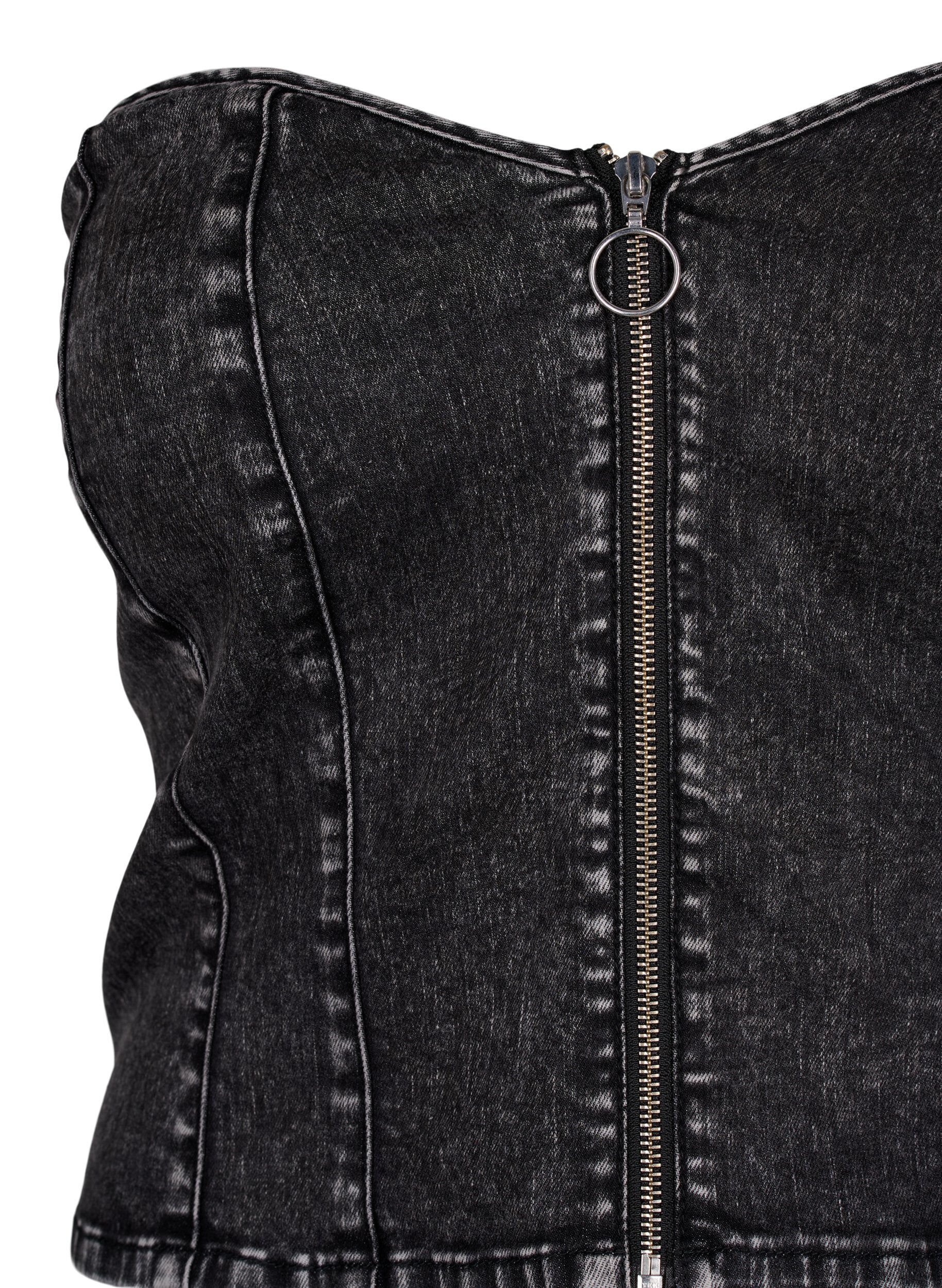 Zizzifashion Denim corsage with a zipper, Black, Packshot image number 2