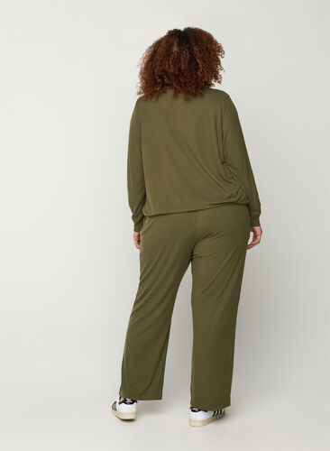 Loose trousers made from ribbed material, Olive Night, Model image number 1