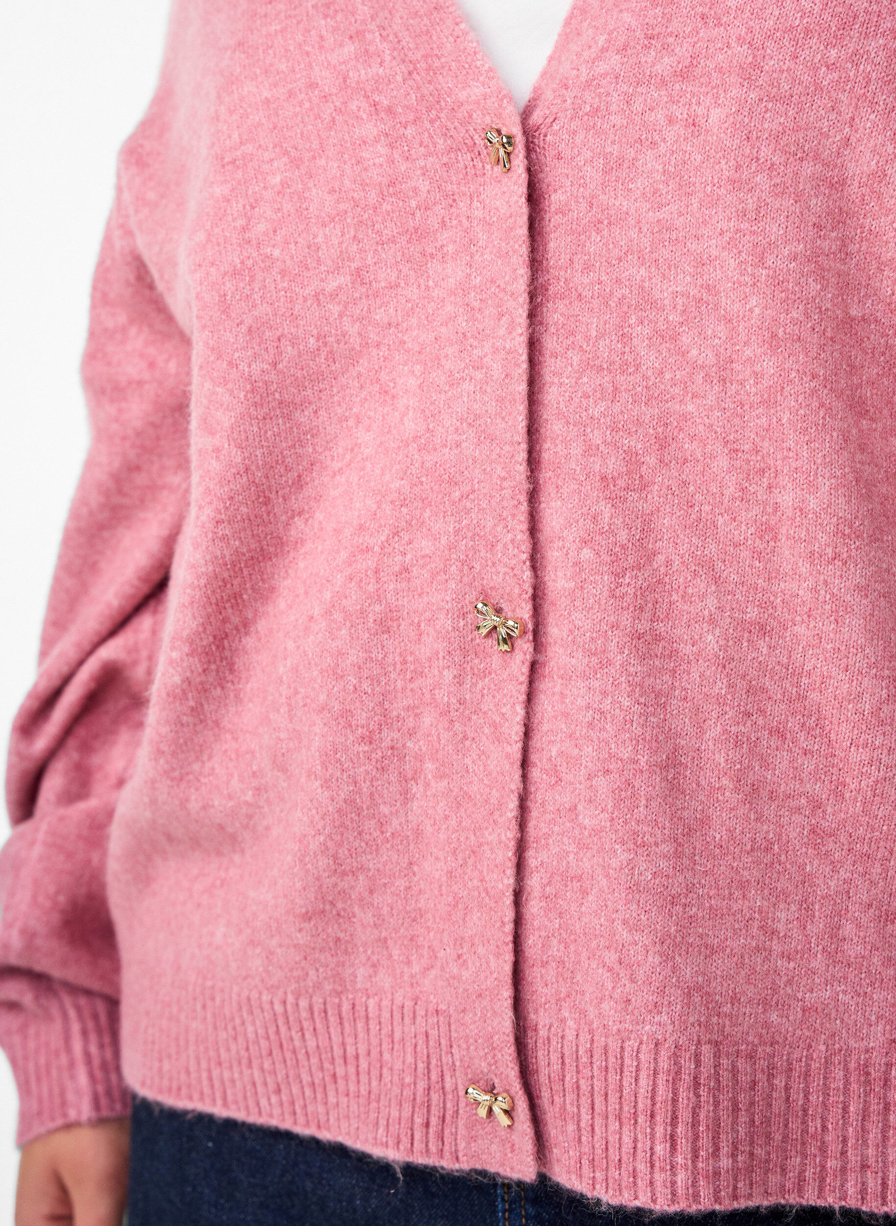 Zizzifashion Knit cardigan with wool and bow buttons, Red, Model image number 3