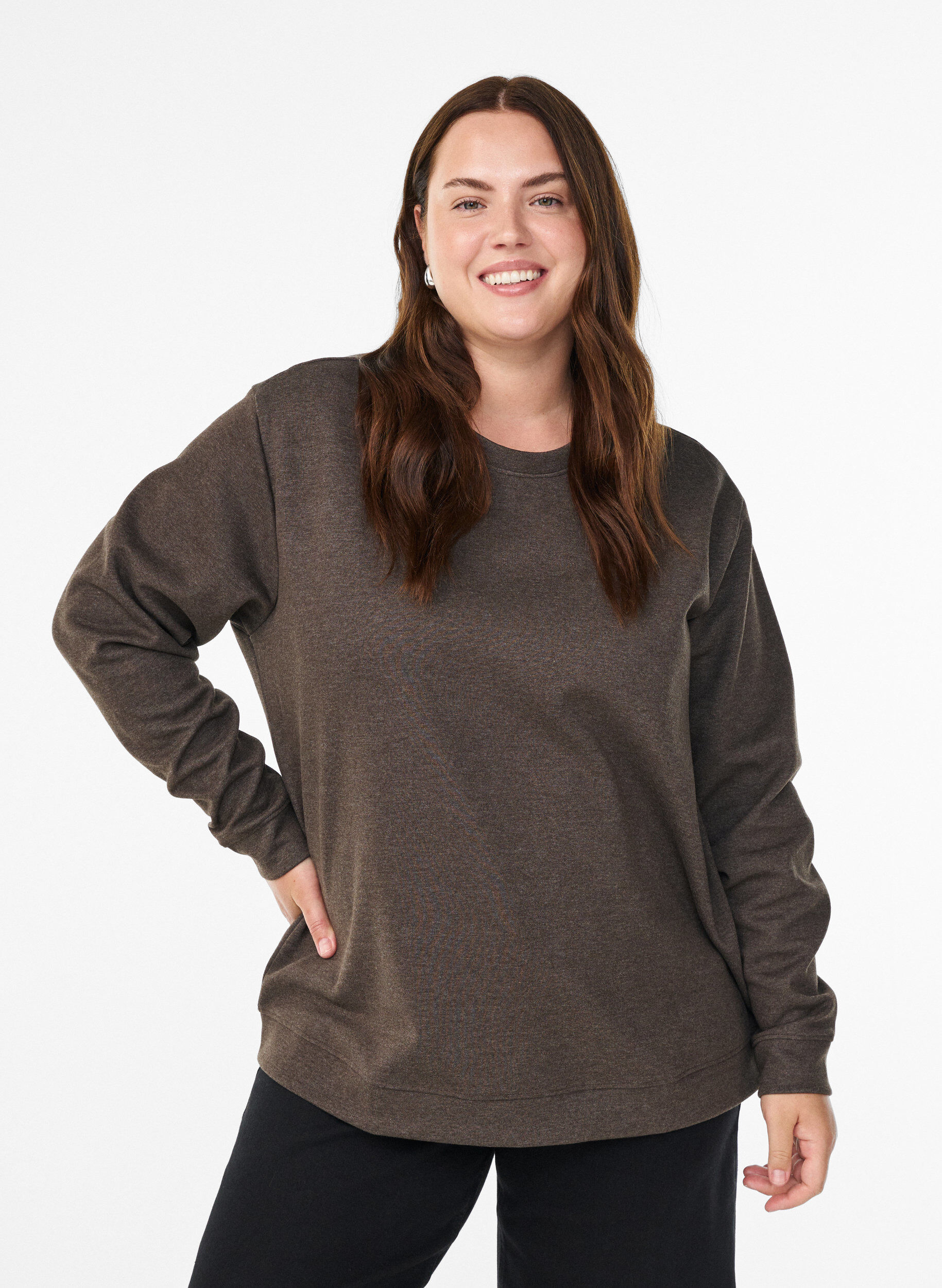 ZizzifashionSweatshirt with crew neck, Brown, Model image number 0