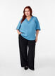 Viscose blouse with v-neck and embroidery detail, Light Blue, Model image number 1