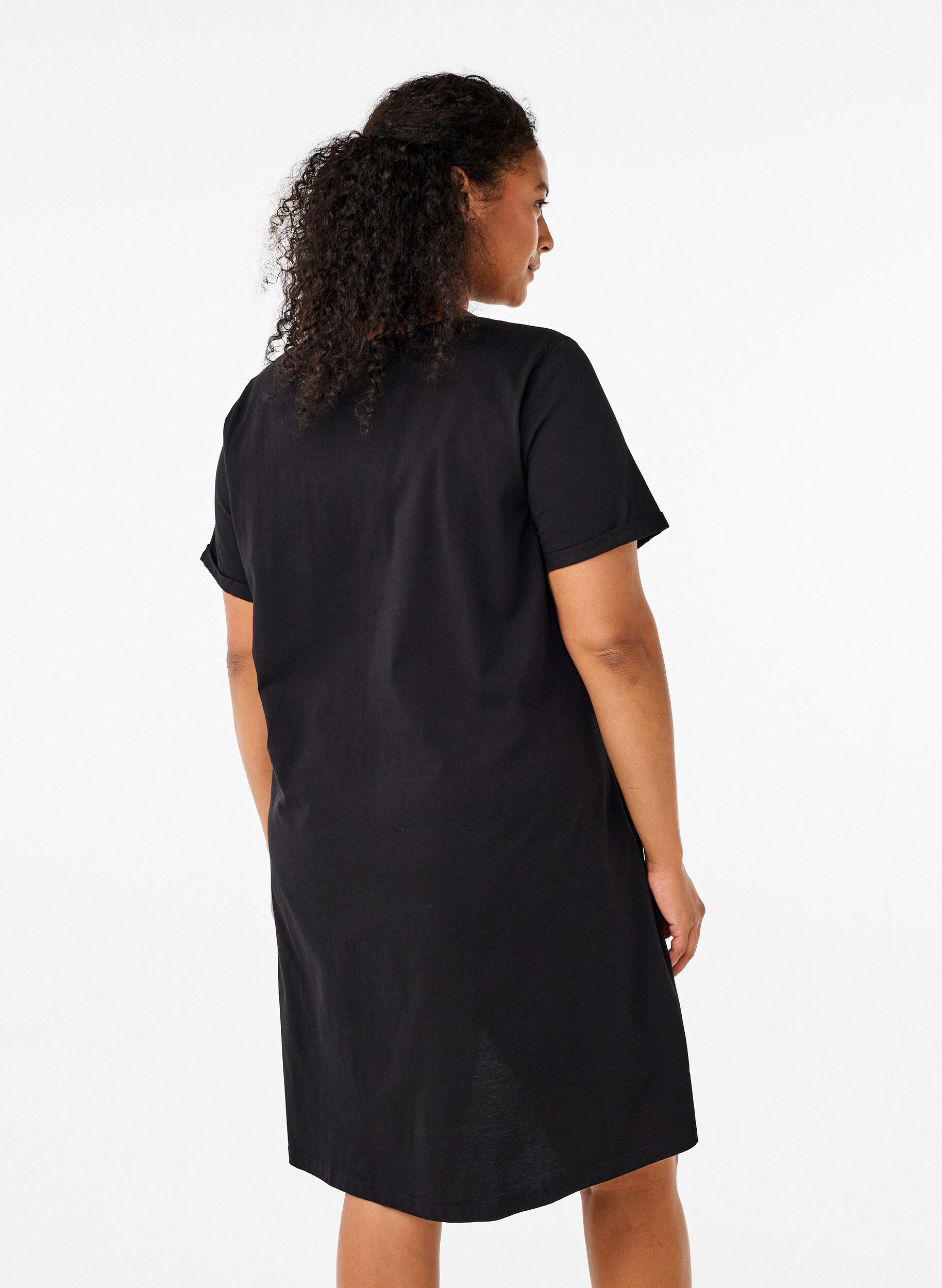 Zizzifashion Short-sleeved nightgown in organic cotton, Black, Model image number 2