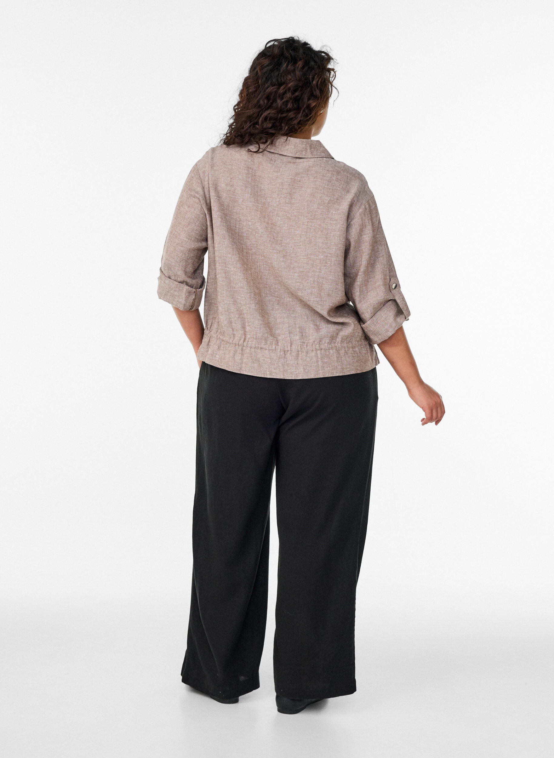 Zizzifashion Loose trousers in linen and viscose, Black, Model image number 1