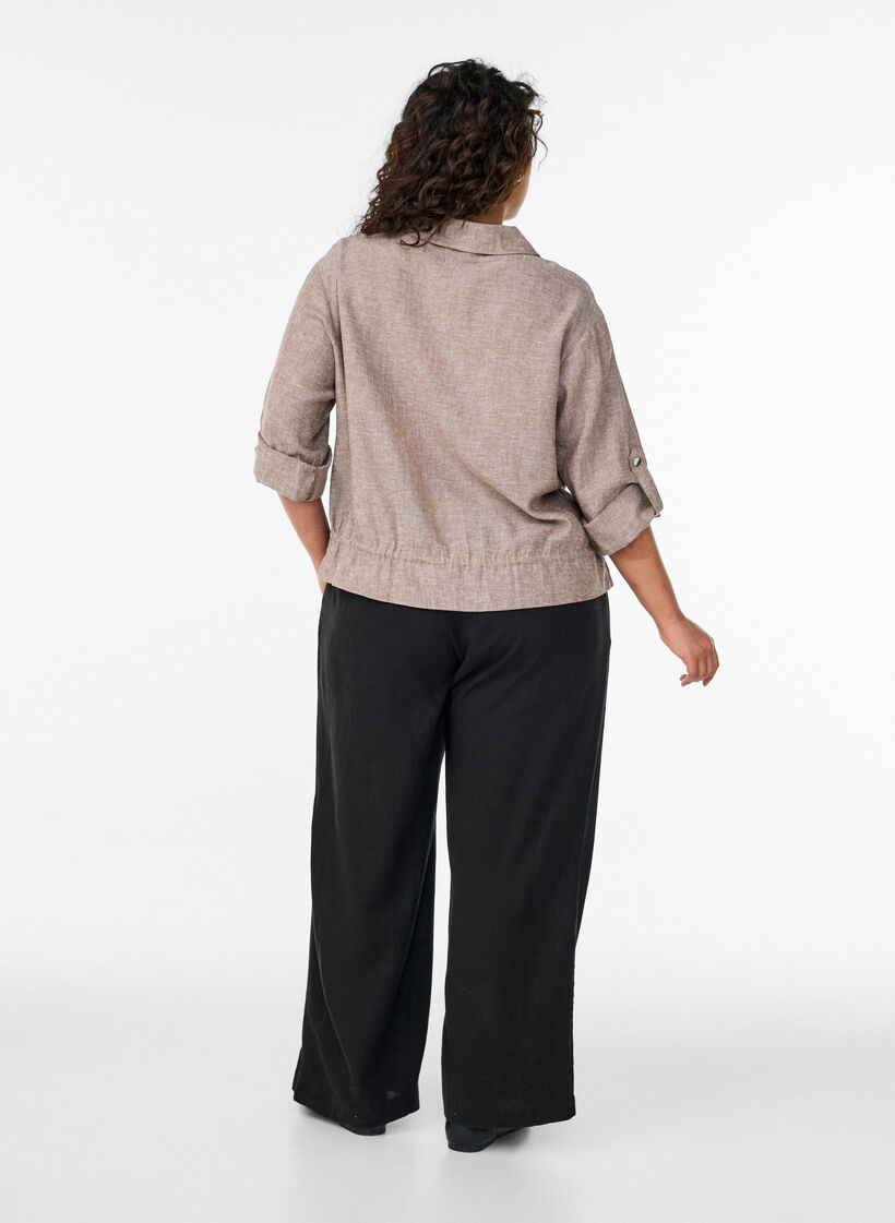 Loose trousers in linen and viscose, Black, Model image number 1