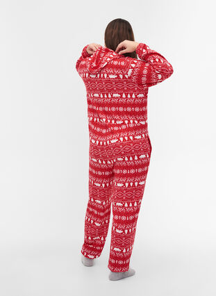Hooded Christmas print jumpsuit with zip, Christmas AOP, Model image number 1
