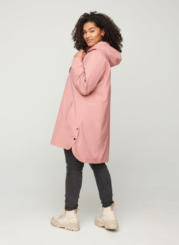 Rain coat with a hood and pockets, Ash Rose, Model image number 1