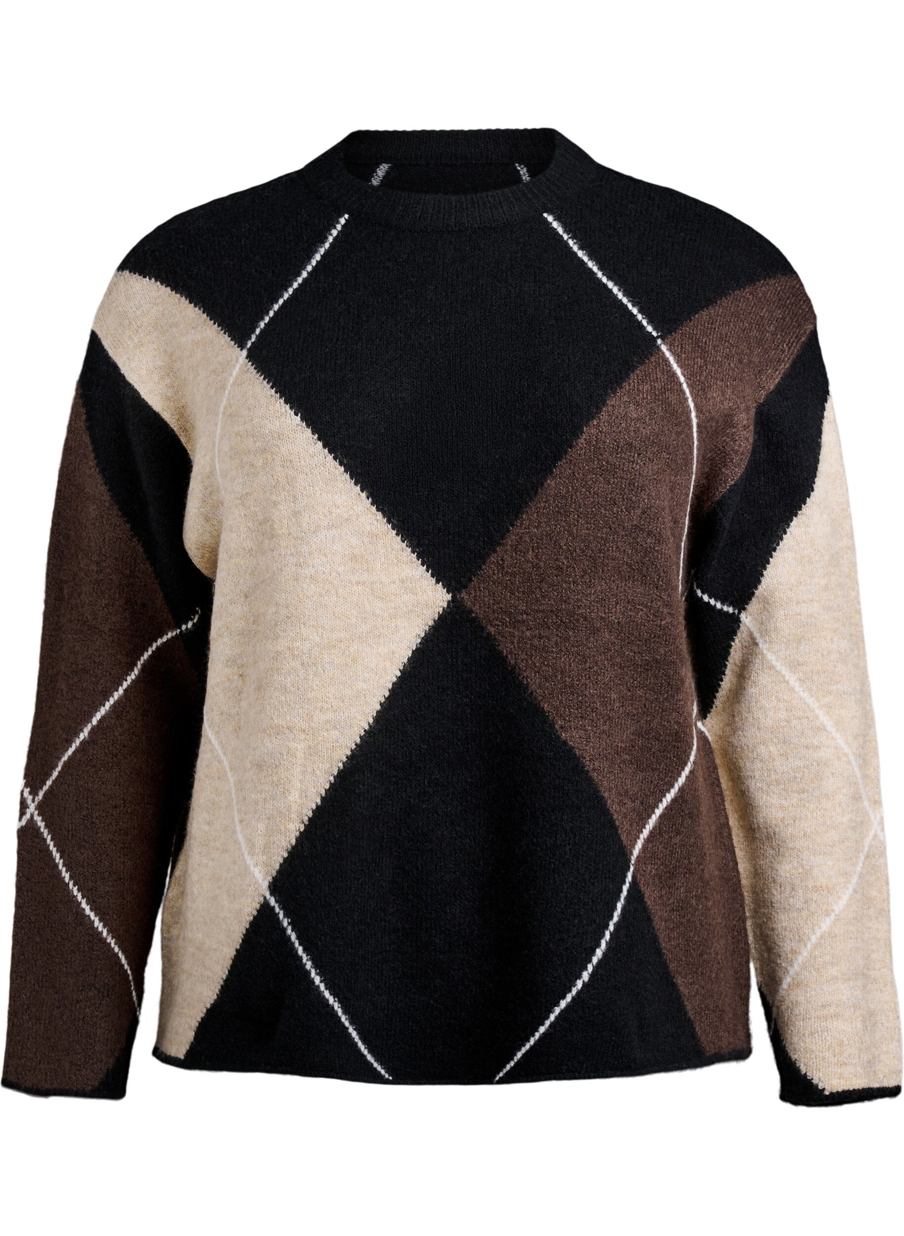 Jumper with large checks and contrast sleeves