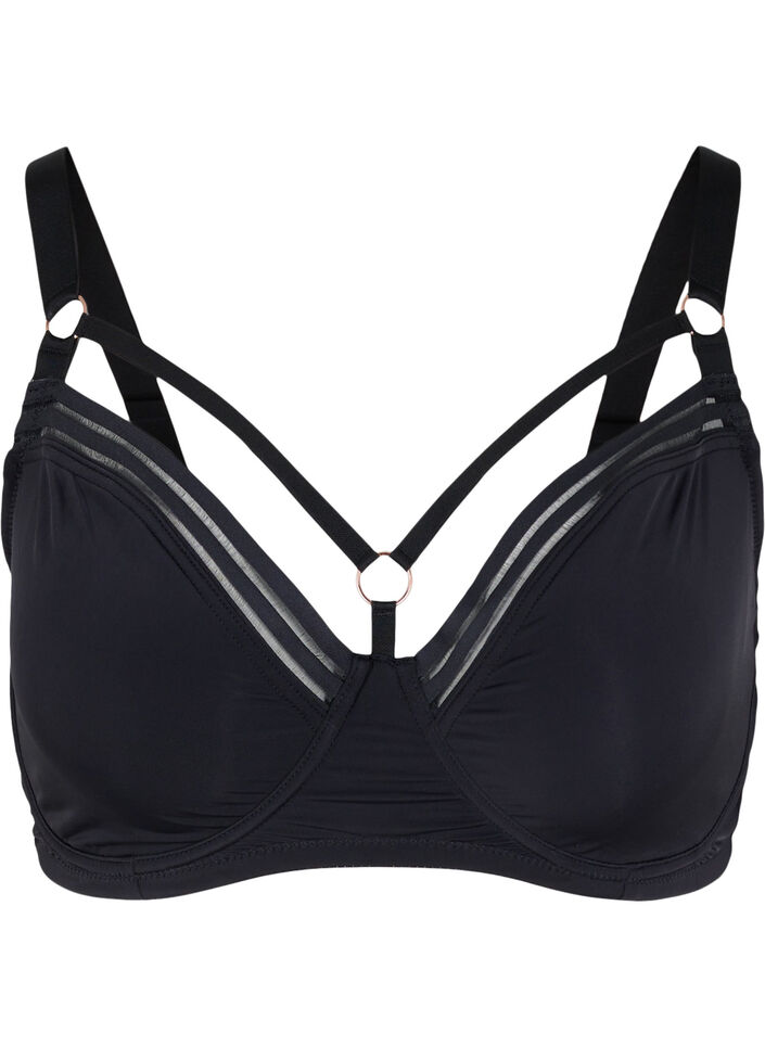 Full cover underwired bra with string details, Black, Packshot image number 0