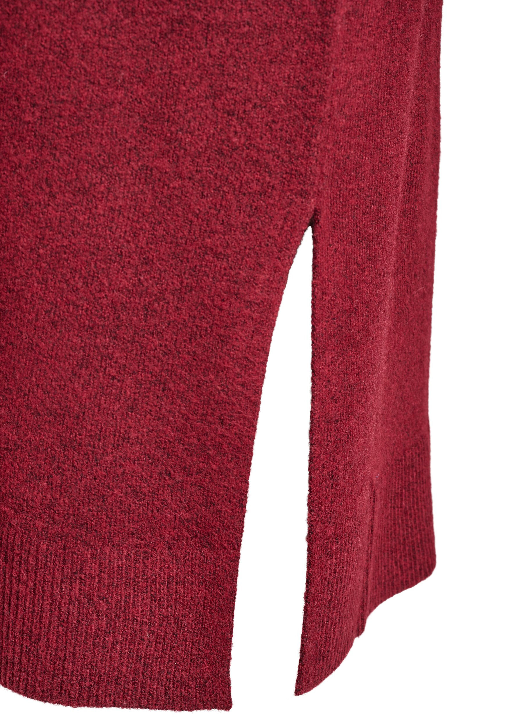 Zizzifashion Long-sleeved knit dress with V-neck, Red, Packshot image number 3