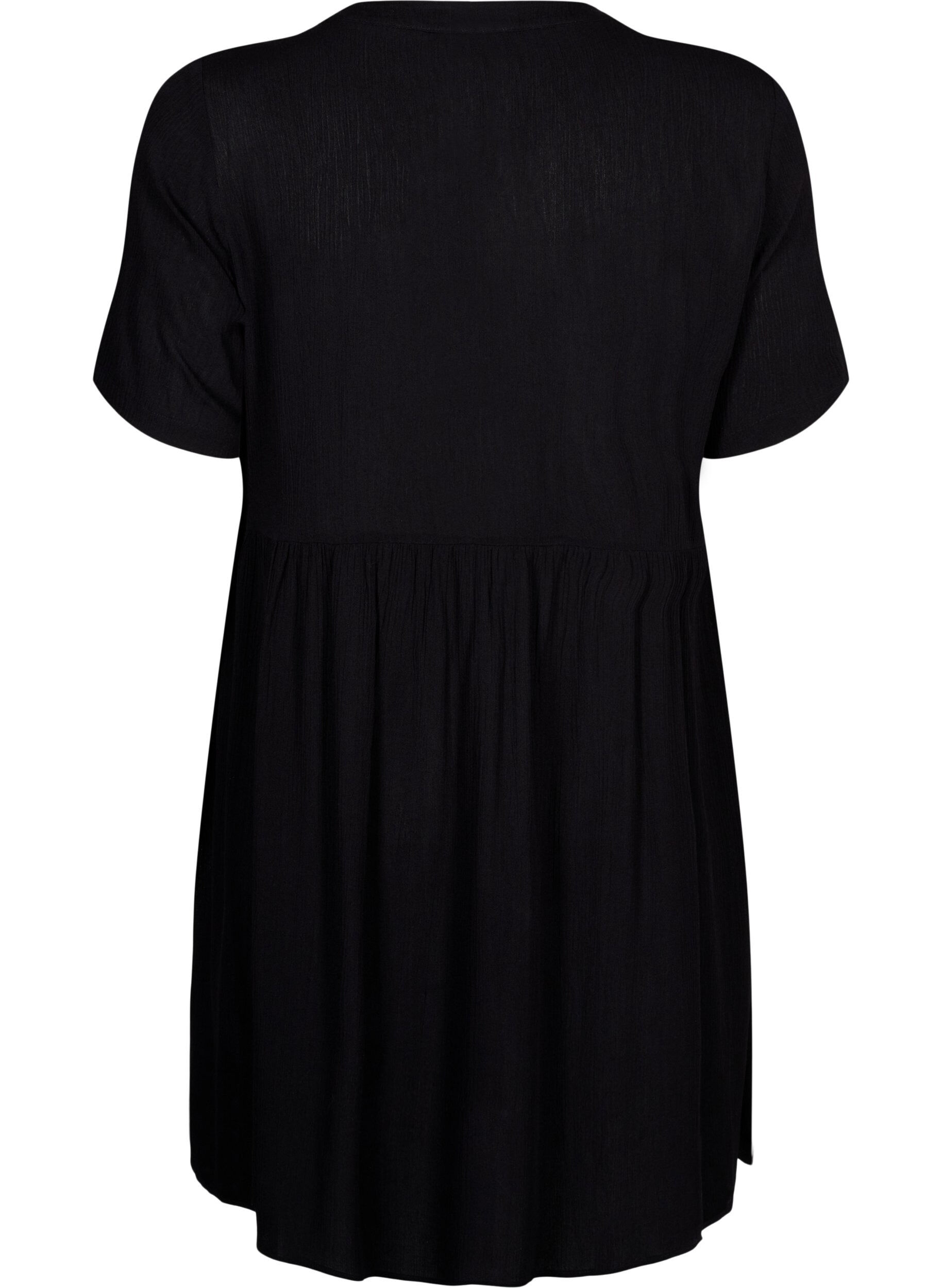 Zizzifashion A-line viscose dress with short sleeves, Black, Packshot image number 1