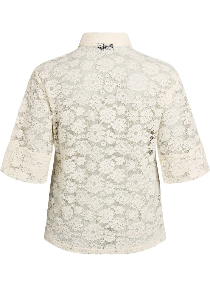 Lace blouse with collar and 1/2 sleeves, Vanilla, Packshot image number 1