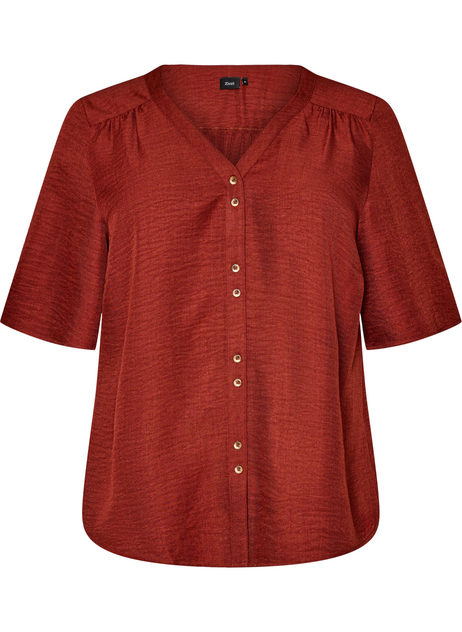 Zizzifashion V-neck shirt blouse with short sleeves, Red, Packshot image number 0