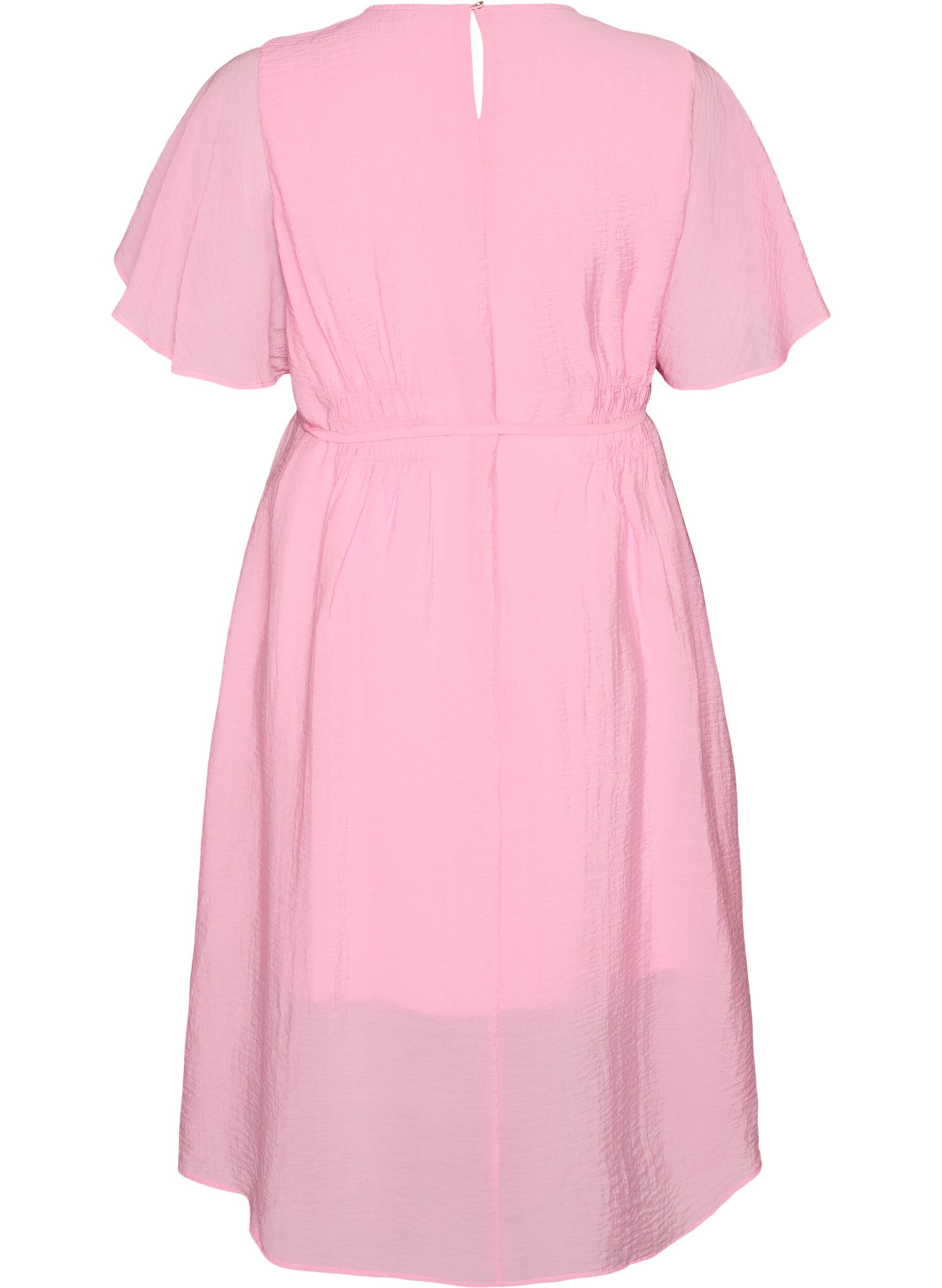 Zizzifashion Ankle-length dress with flutter sleeves and tie-waist, Pink, Packshot image number 1