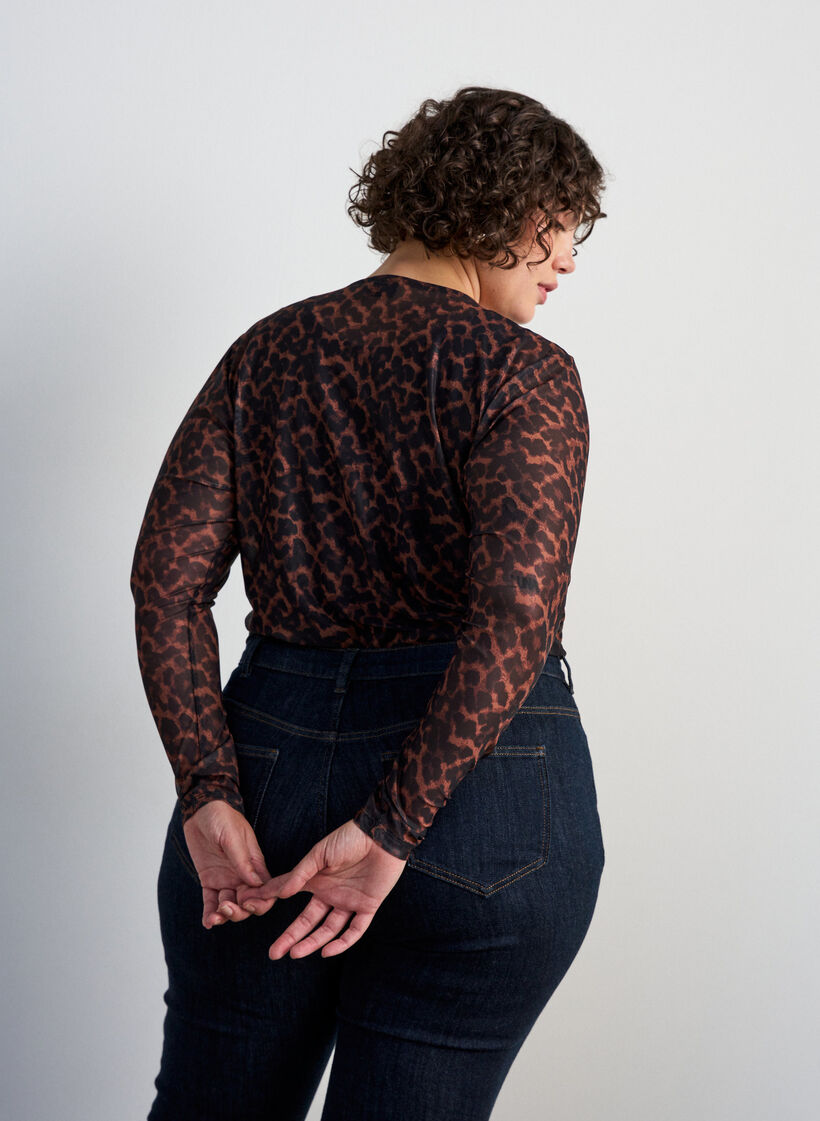 Mesh blouse with print, Brown, Model image number 2