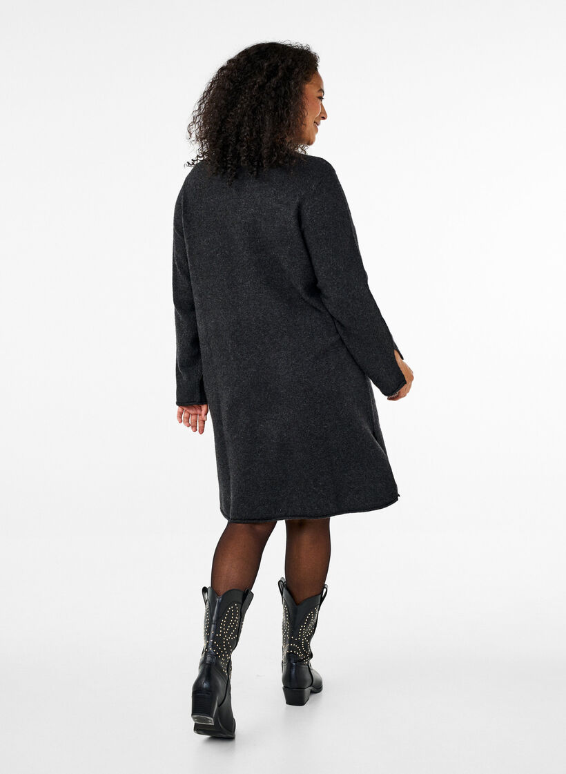 Knitted dress with slits, Dark Grey Melange, Model image number 1