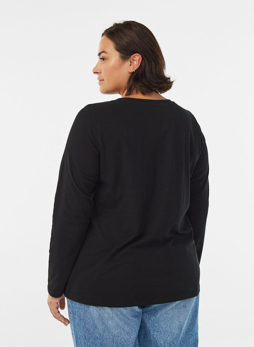 Basic jersey blouse with long sleeves, Black, Model image number 2