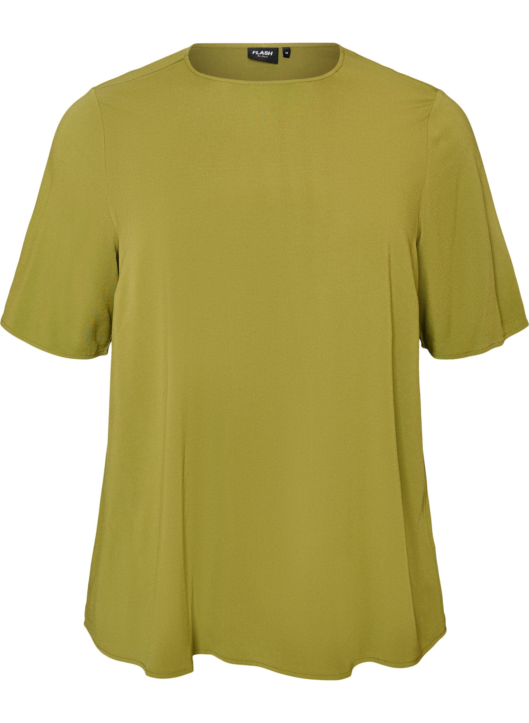 ZizzifashionShort-sleeved woven blouse with round neck, Green, Packshot image number 0