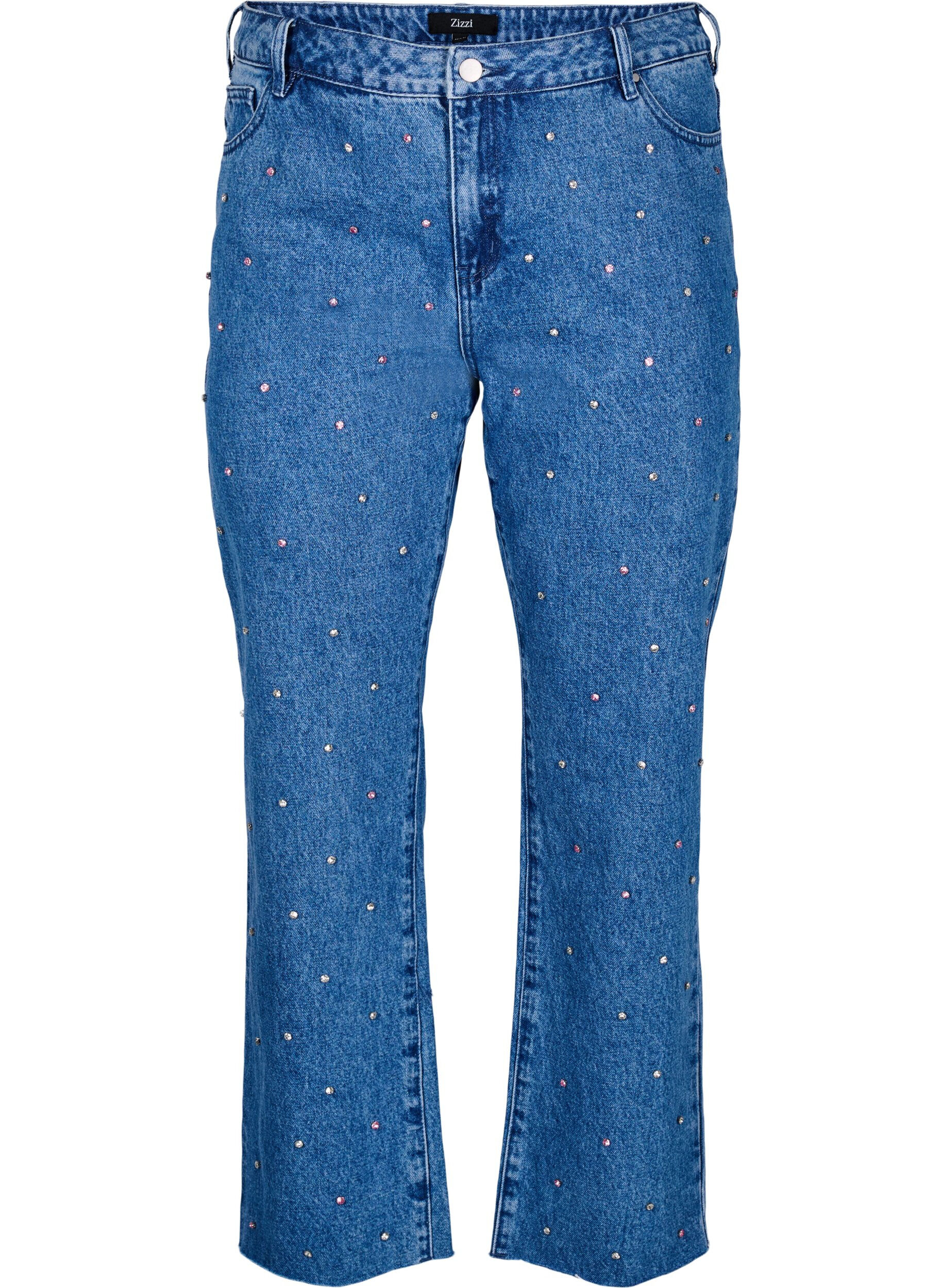 Zizzifashion High-waisted Gemma jeans with rhinestones, Blue, Packshot image number 0