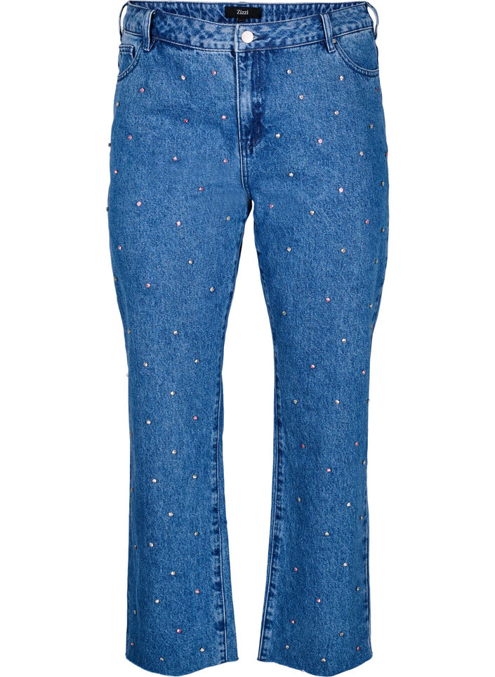 High-waisted Gemma jeans with rhinestones, Blue, Packshot image number 0