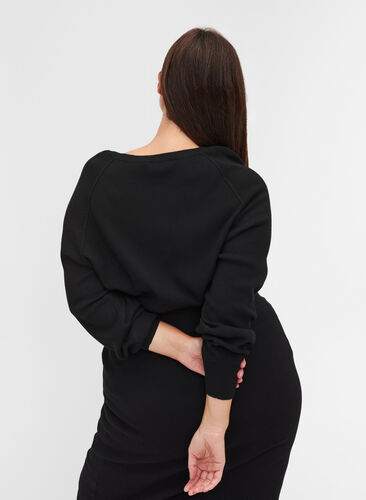 Knitted blouse with rounded neckline, Black, Model image number 1