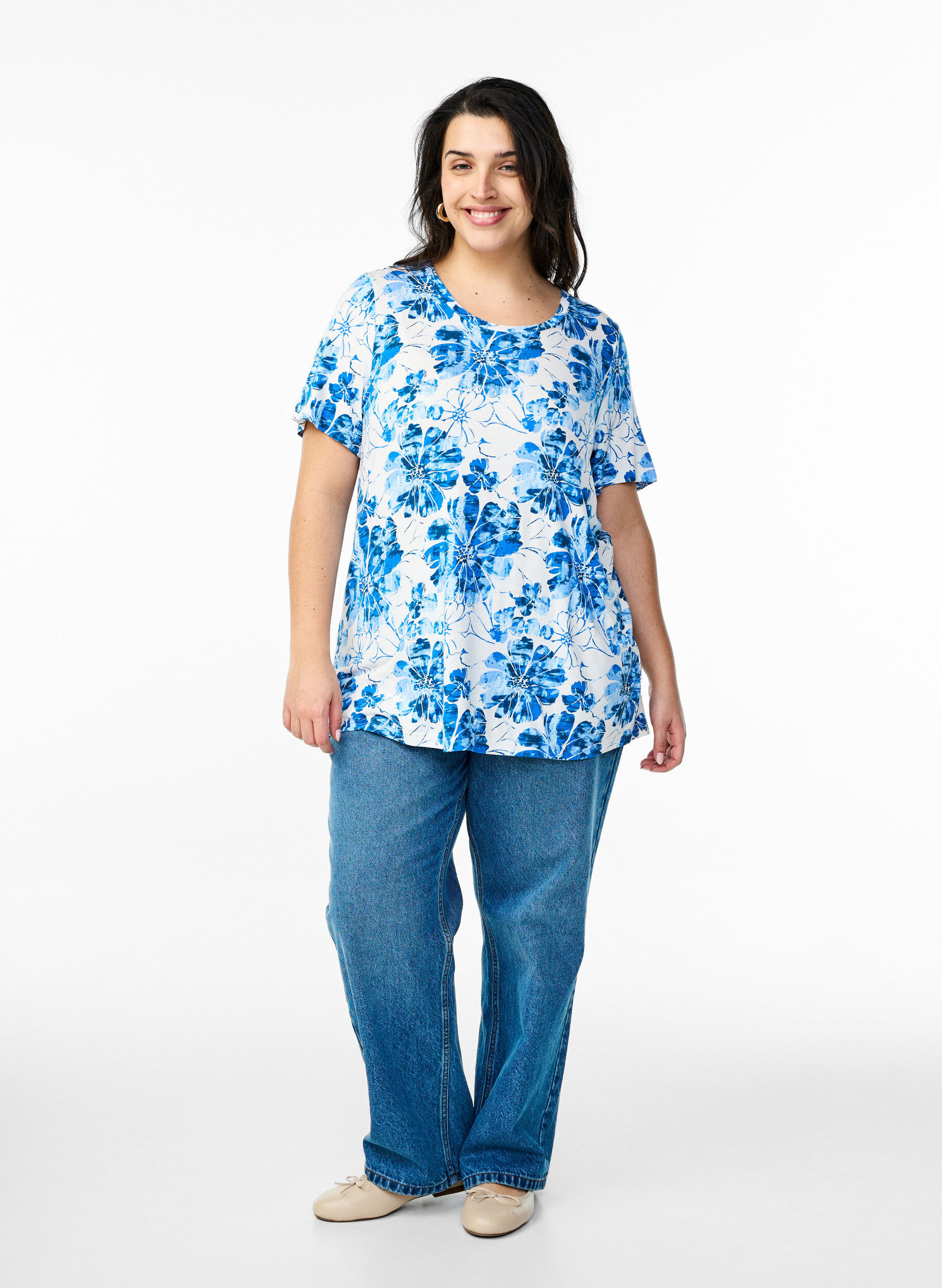 Zizzifashion T-shirt with floral print, Blue, Model image number 1