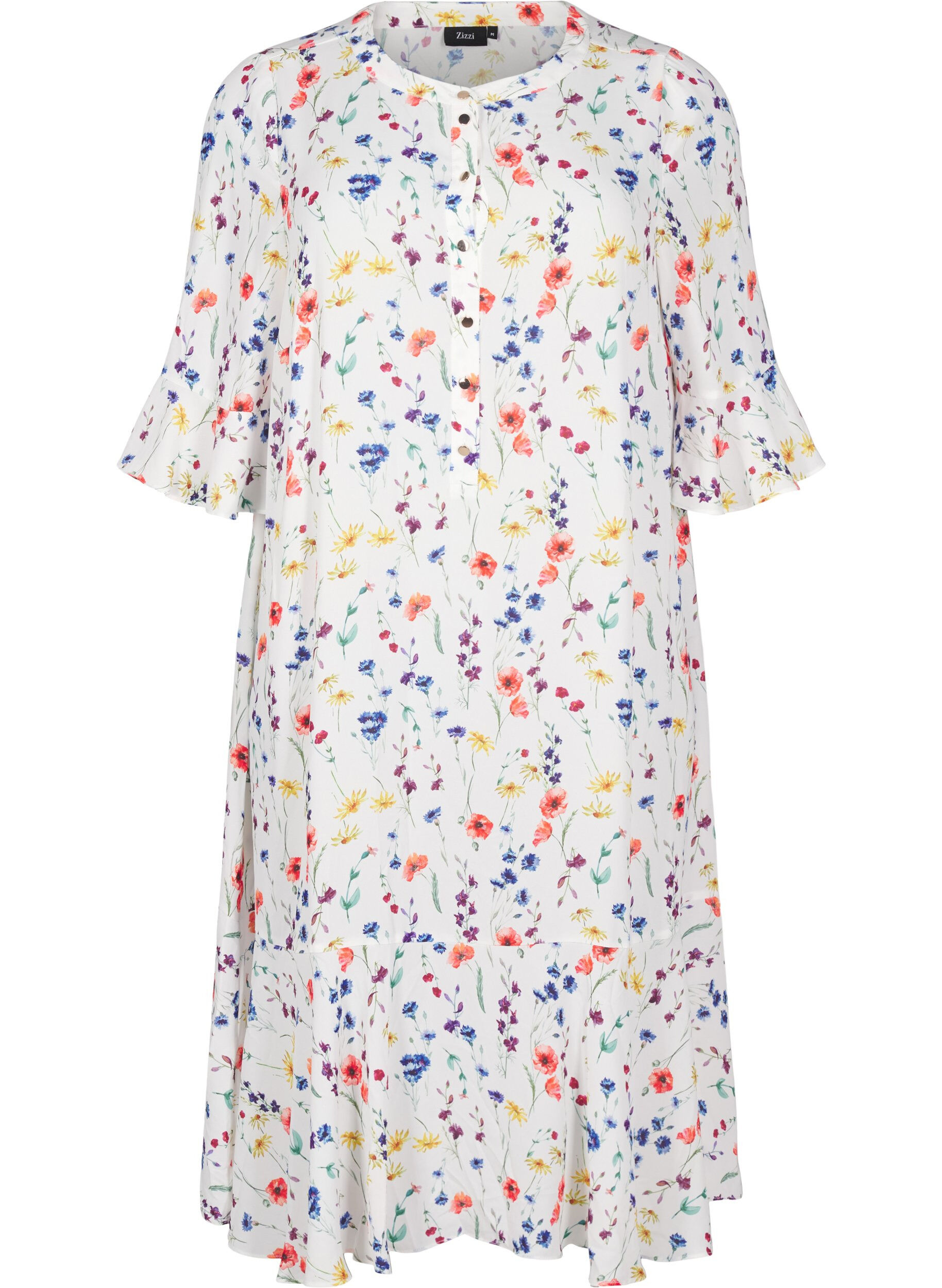 Zizzifashion Floral midi dress with 3/4 sleeves, Blue, Packshot image number 0