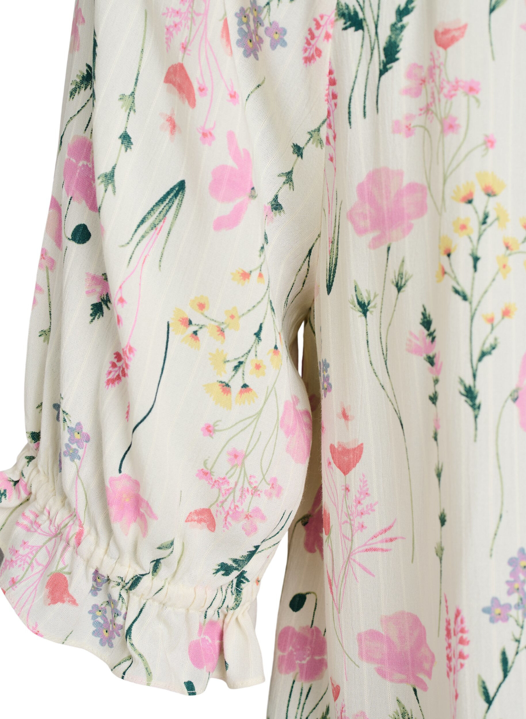 Zizzifashion Floral viscose blouse with half-length sleeves, Vanilla, Packshot image number 3
