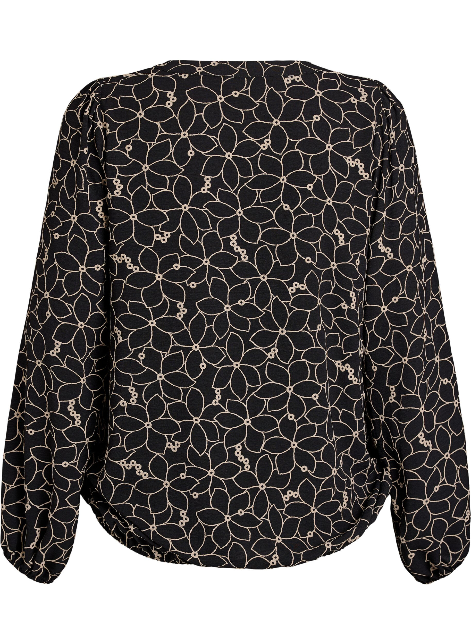 Zizzifashion Long-sleeved blouse with floral embroidery, Black, Packshot image number 1