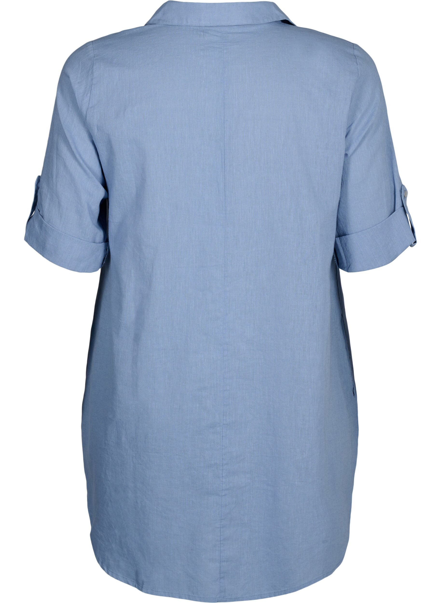 Zizzifashion Short-sleeved cotton blend tunic with linen, Faded Denim, Packshot image number 1