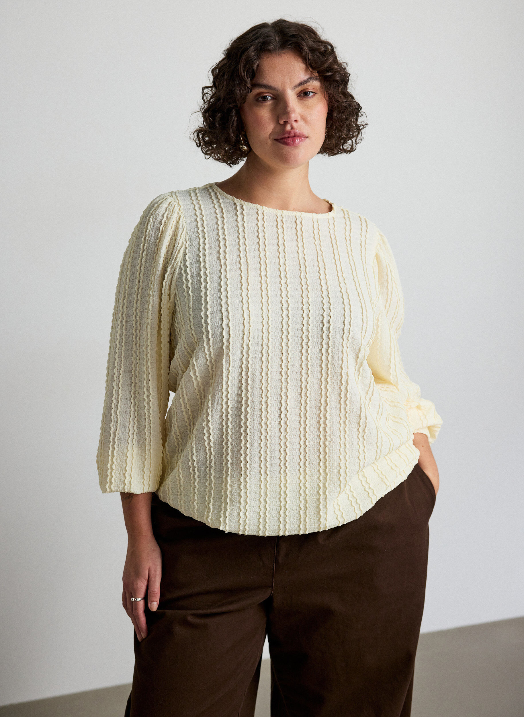 ZizzifashionTextured jersey blouse with a balloon silhouette, Vanilla, Model image number 0