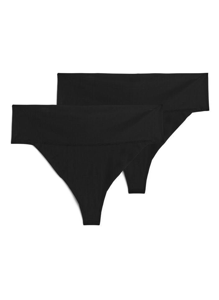 2-pack g-string with heigh waist, Black, Packshot image number 0