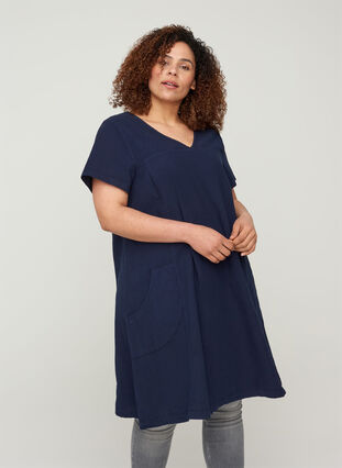 Short-sleeved cotton dress, Night Sky, Model image number 0
