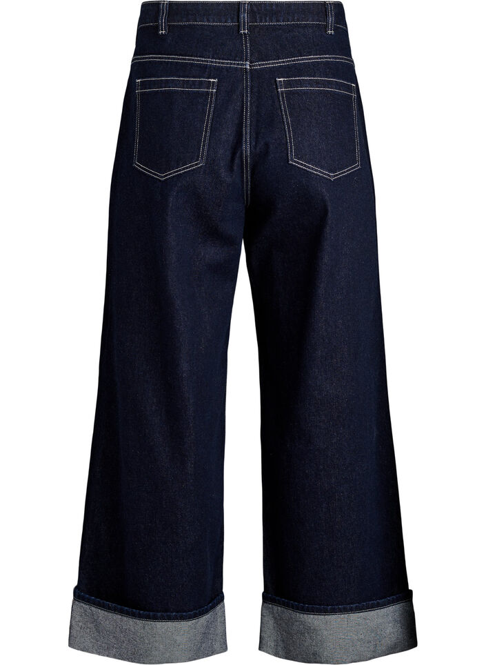 Wide fit jeans with wide turn-ups and contrast stitching, Blue, Packshot image number 1