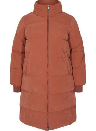 Long puffer jacket with zipper, Sequoia, Packshot image number 0