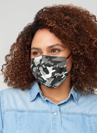 3-pack face masks in cotton, Grey Camouflage, Model image number 0